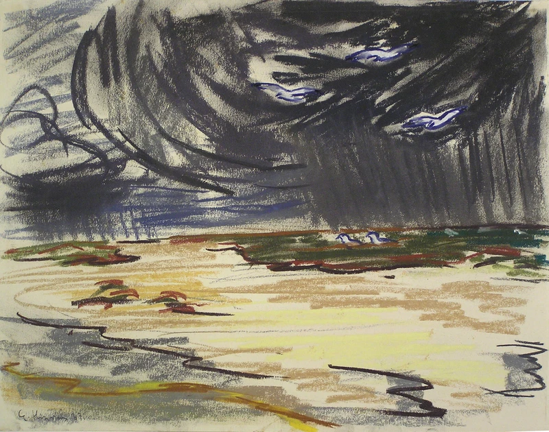 Schwarze Wolke und Möwen (1937), Kreide