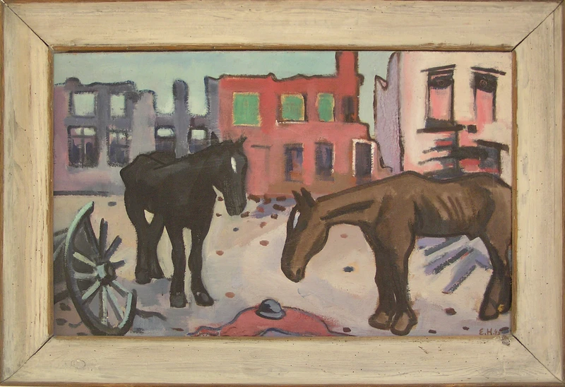 Pferde vor Ruinen (1949), Öl